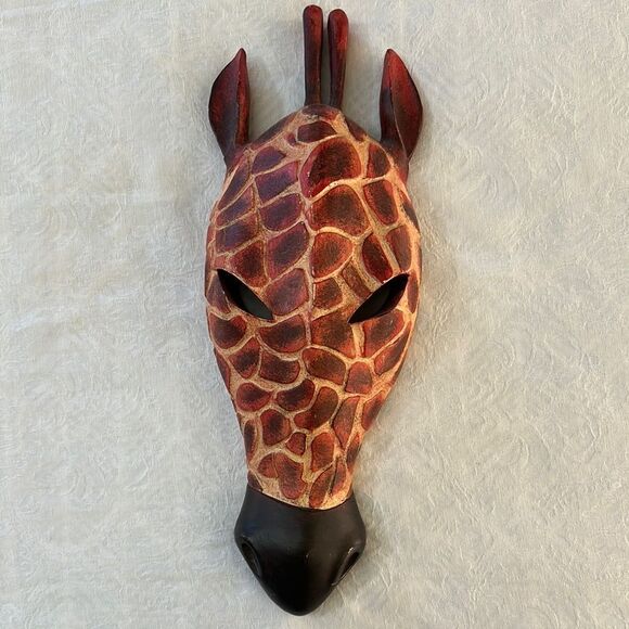 Giraffe Themed Decorative Mask Wall Art Solid Wood - Picture 1 of 9